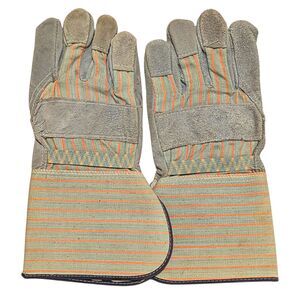 Heavy-Duty Leather Work Gloves – Reinforced Palm – Industrial – Striped Cuff
